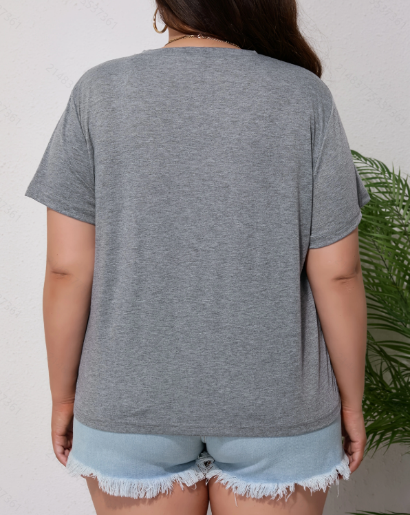Plus Size Grey Short Sleeve Graphic T-Shirt