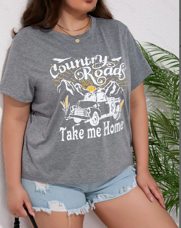 Plus Size Grey Short Sleeve Graphic T-Shirt