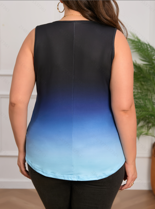 Plus Ombre Sleeveless Top with Button Detail