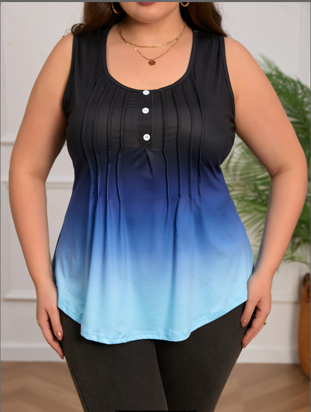 Plus Ombre Sleeveless Top with Button Detail