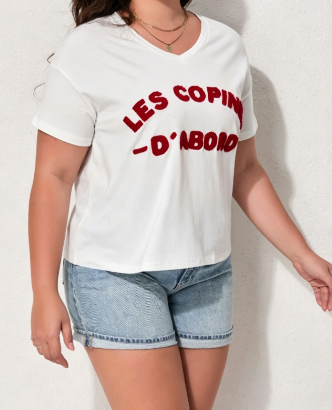 Plus Red Slogan Regular Fit T-Shirt