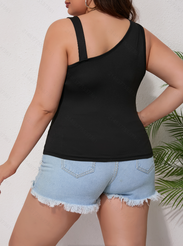 Plus Plain Asymmetric Neck Top