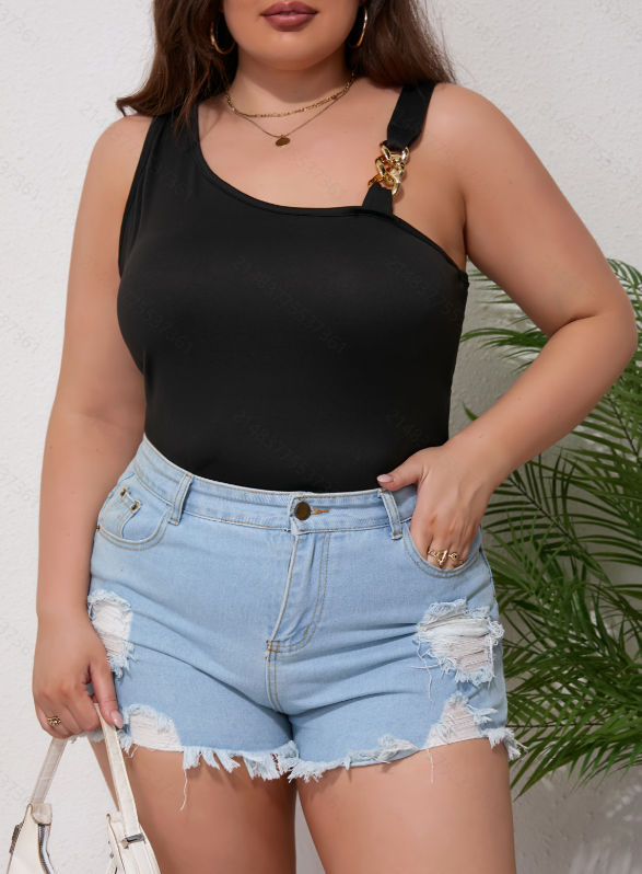 Plus Plain Asymmetric Neck Top