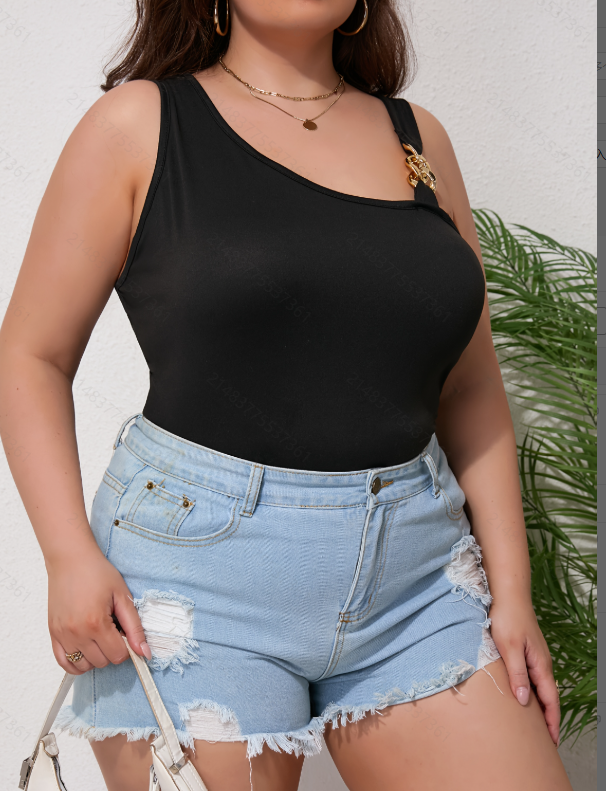 Plus Plain Asymmetric Neck Top