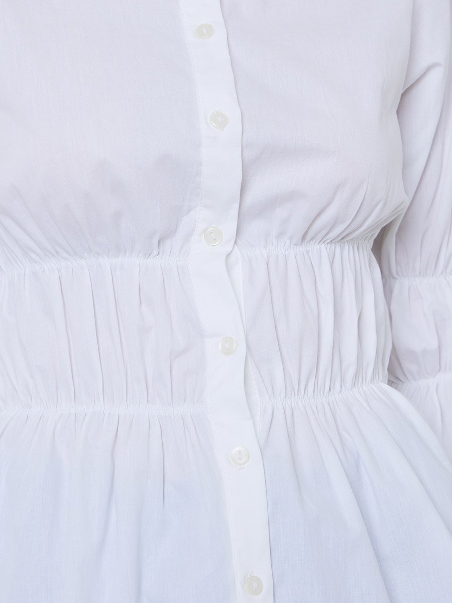 White Long Sleeve Cinched-Waist Shirt