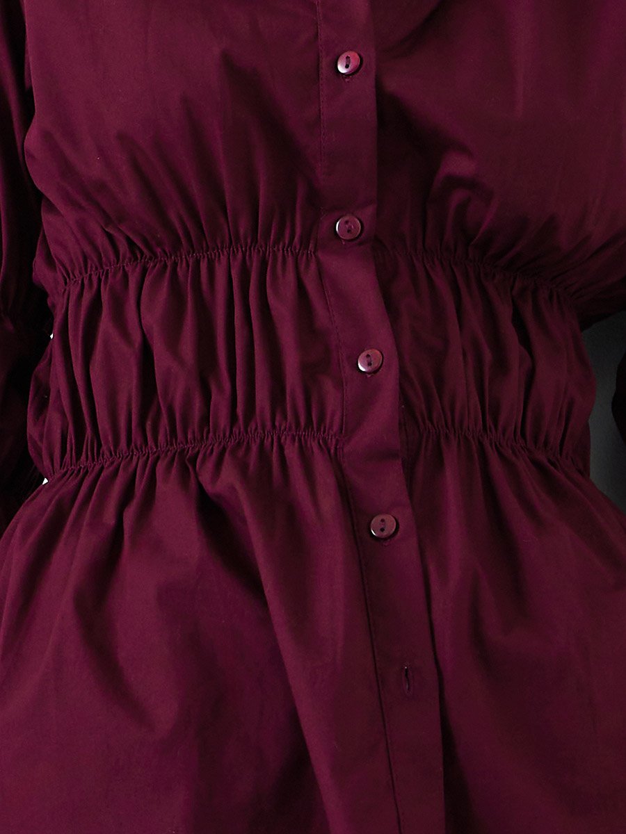 Burgundy Long Sleeve Cinched-Waist Shirt