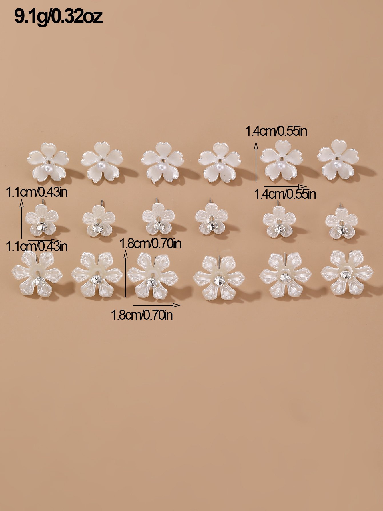 مجموعة من 9 أقراط صغيرة بتصميم زهور