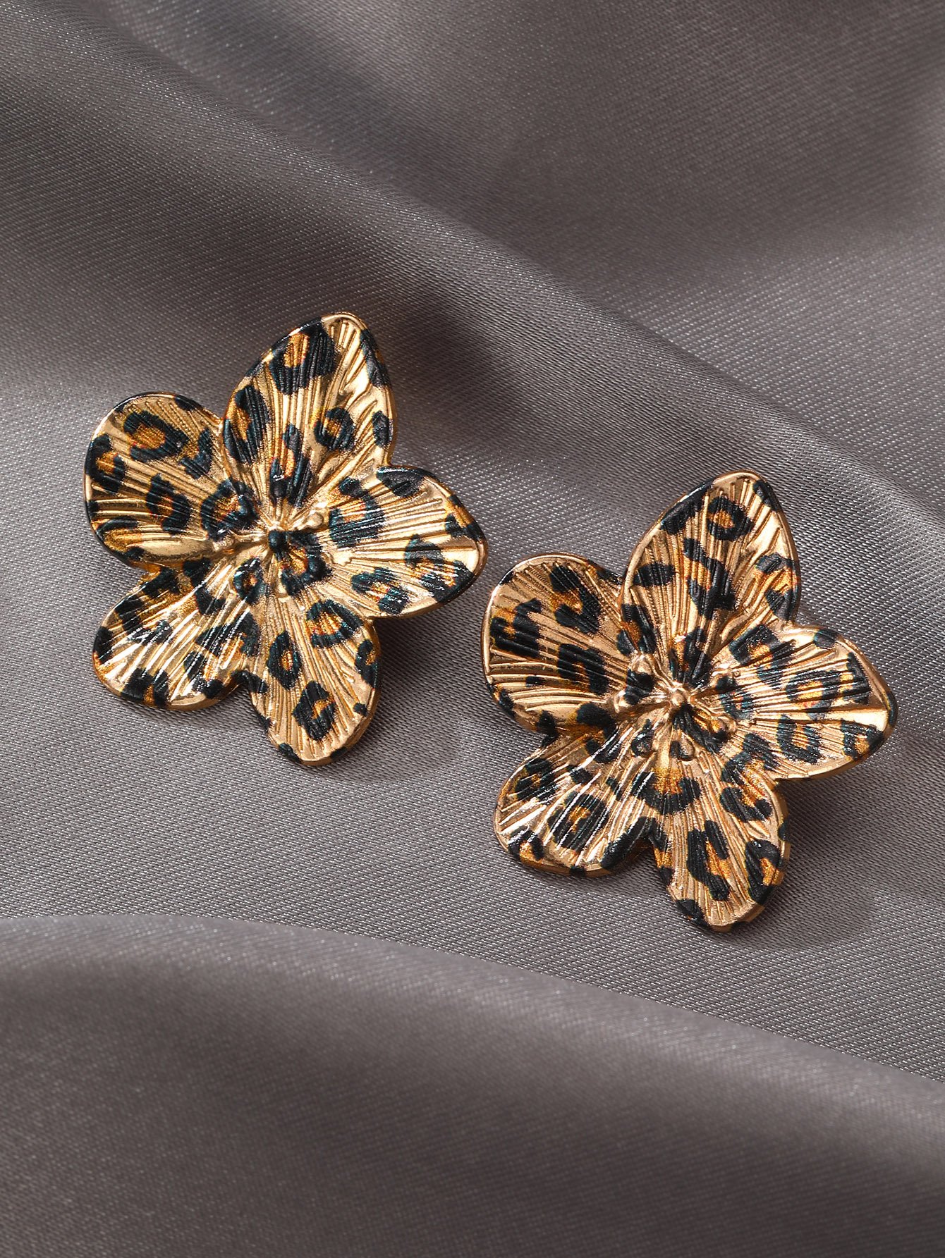 Animal Print Flower Stud Earrings