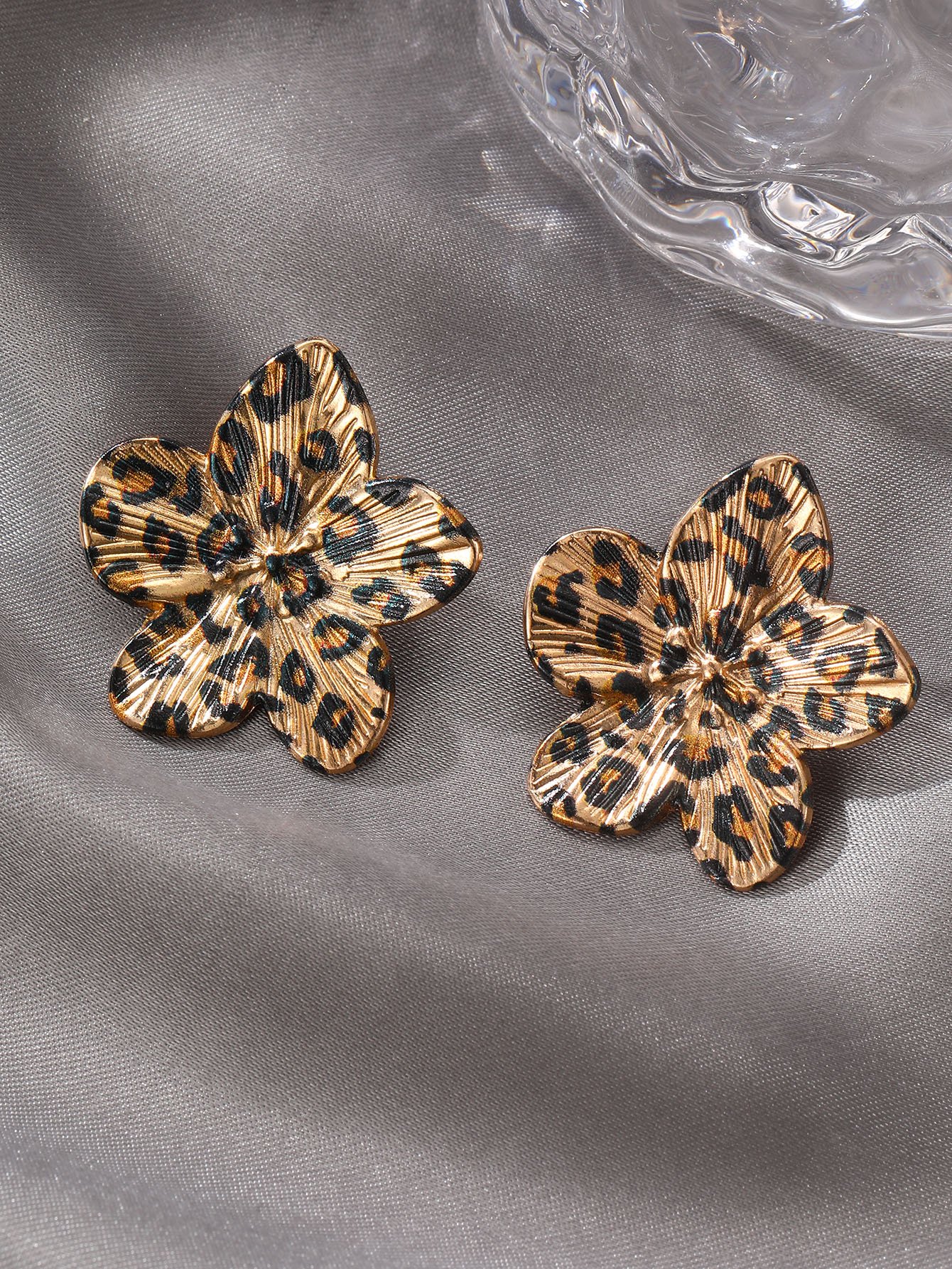 Animal Print Flower Stud Earrings