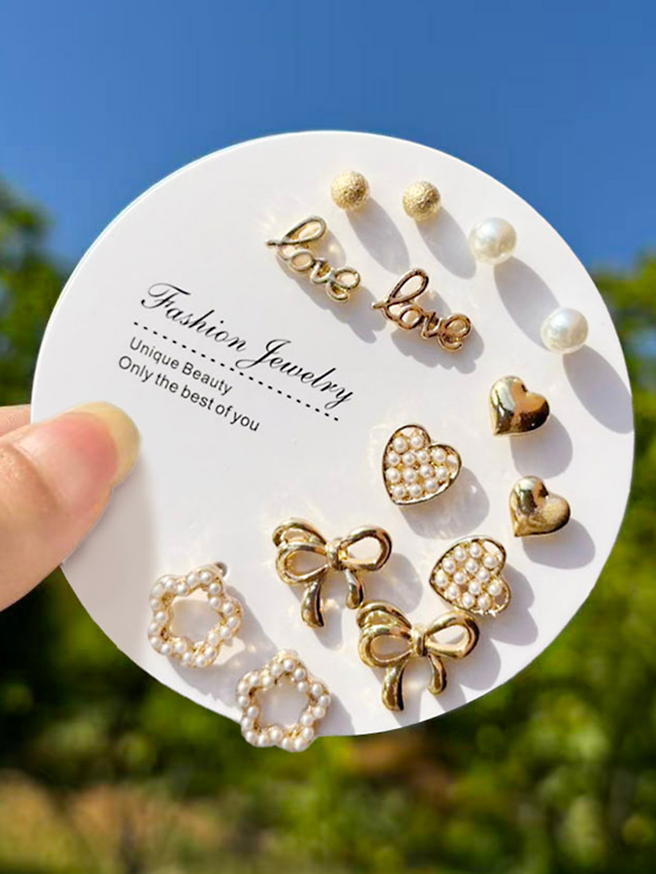 Set of 7 - Heart and Bow Stud Earrings