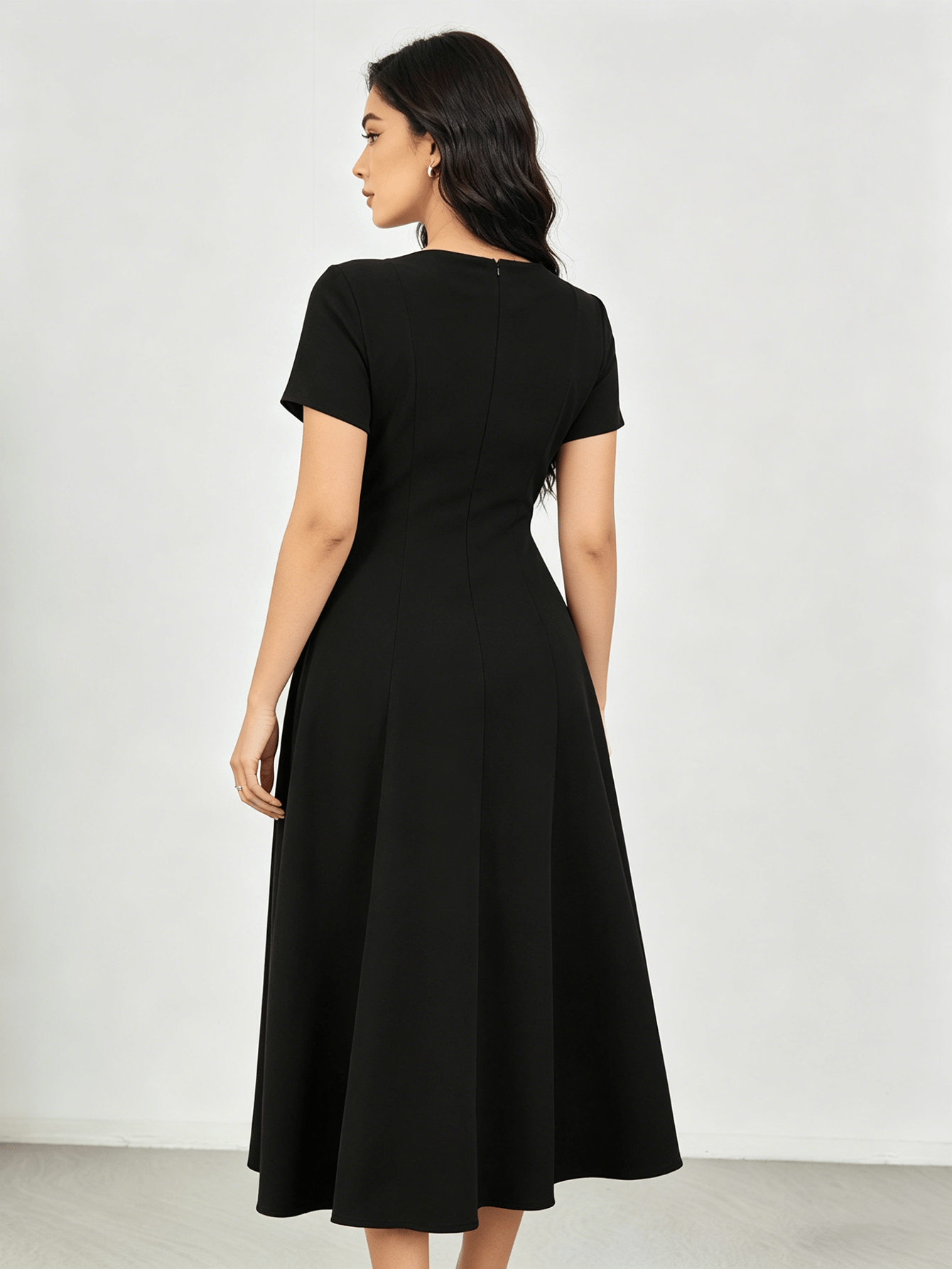 Black Bow Detail A-Line Midi Dress