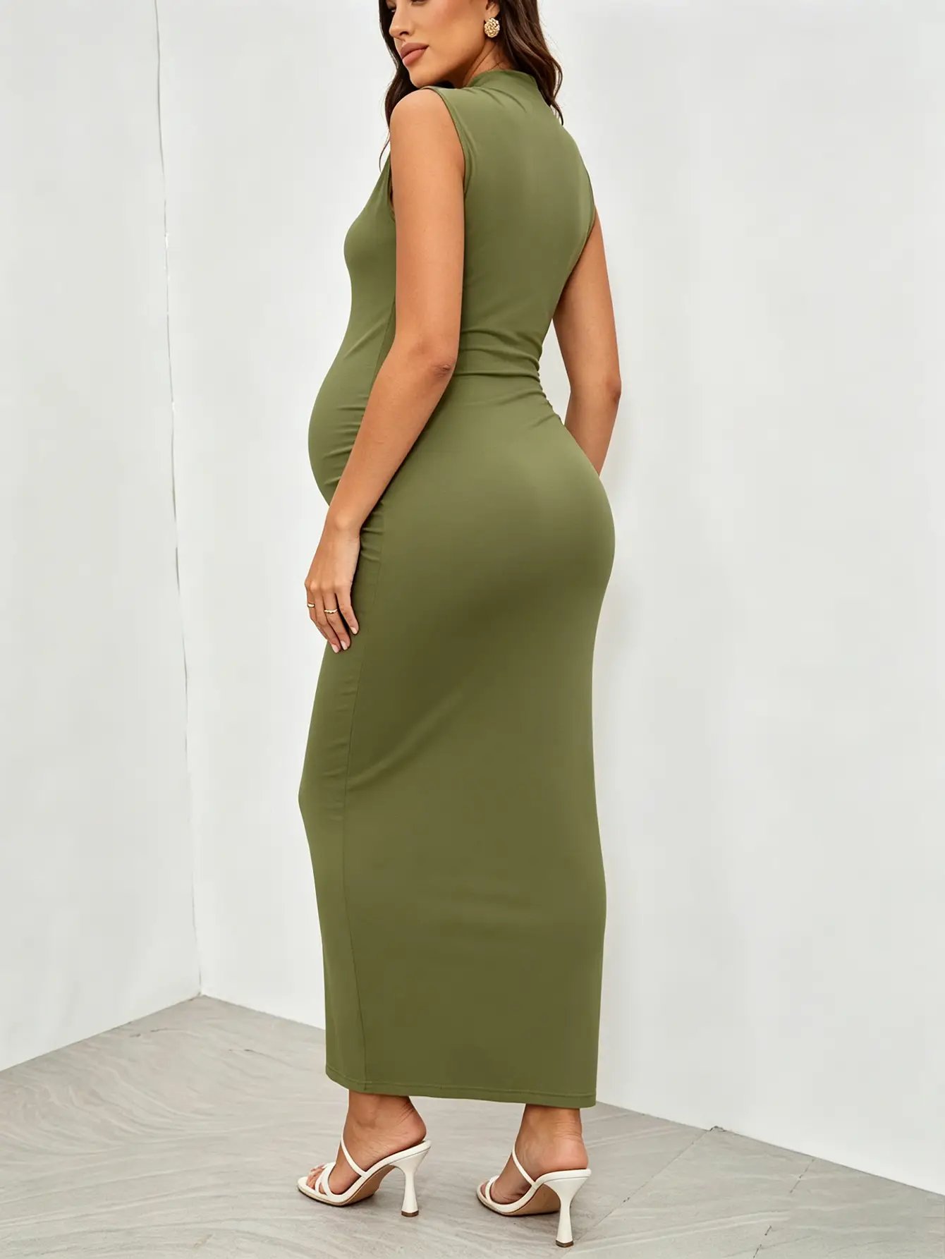 Green Mock Neck Maternity Maxi Dress