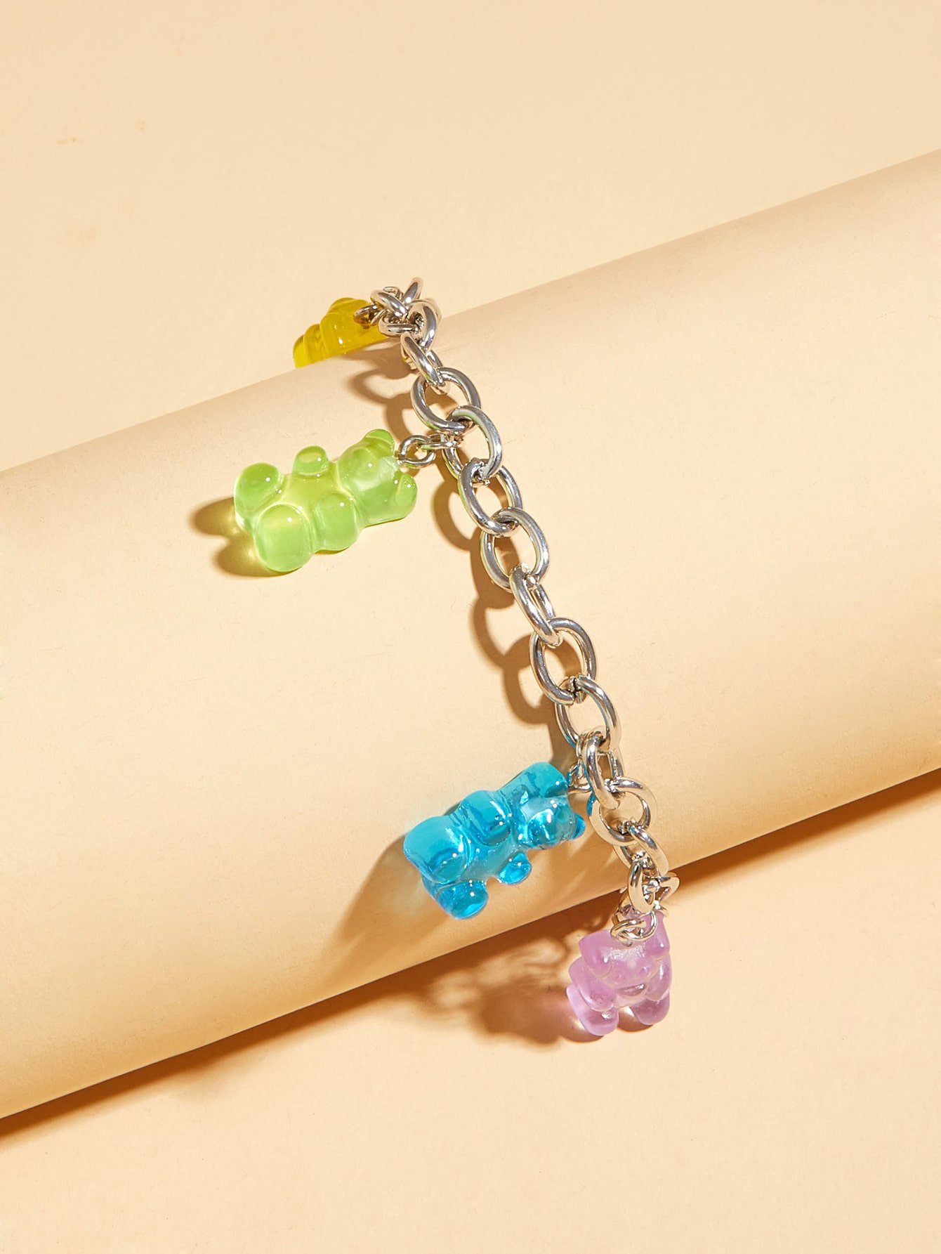 Silver Tone Gummy Bear Charm Link Bracelet