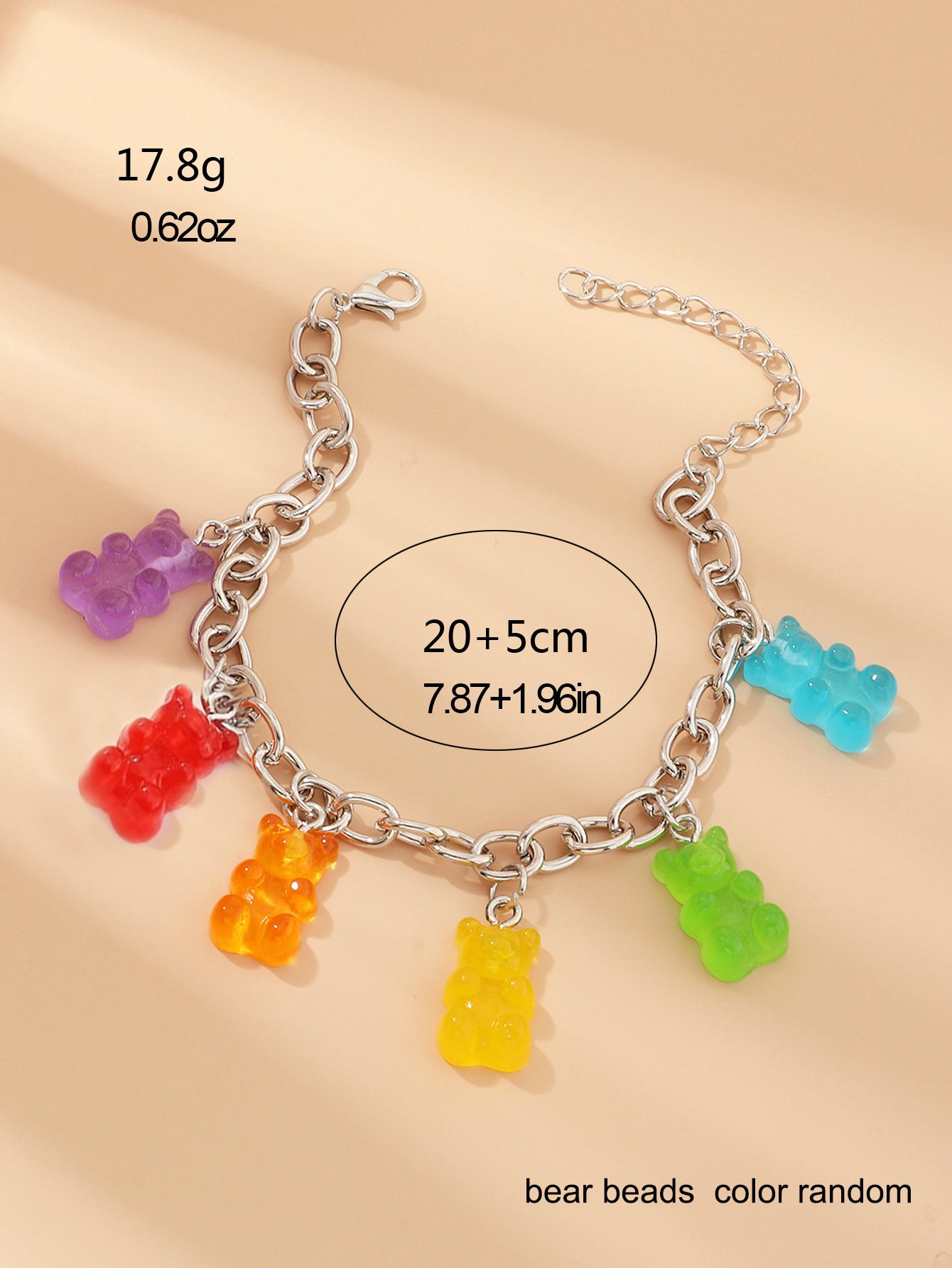 Silver Tone Gummy Bear Charm Link Bracelet