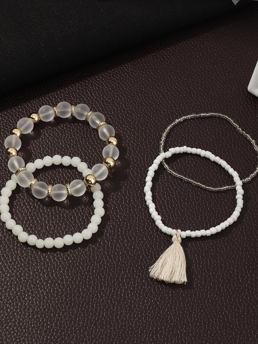Pack of 4 - Tassel Charm Beaded Bracelet