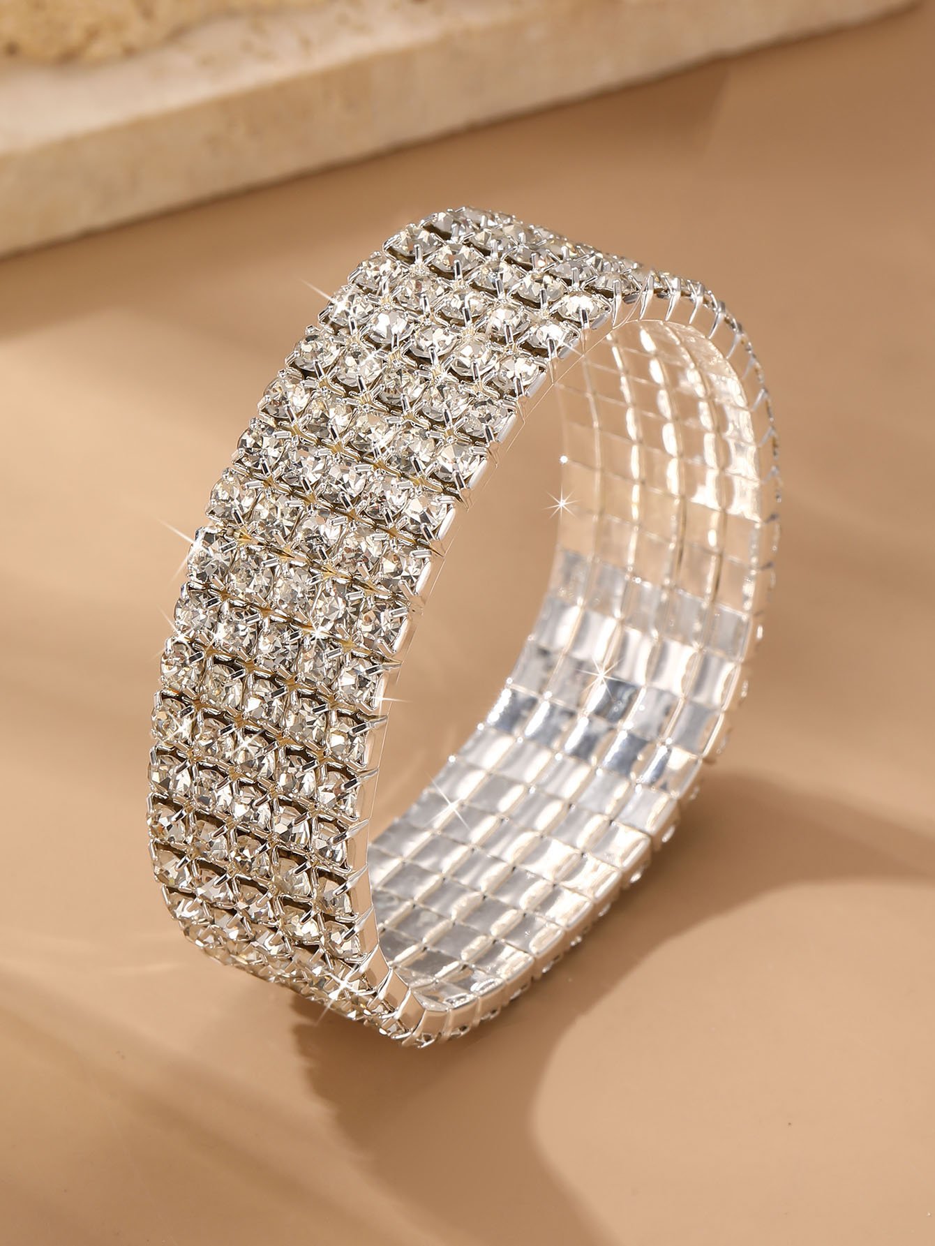 Silver Tone Rhinestone Embellished Cuff Bracelet