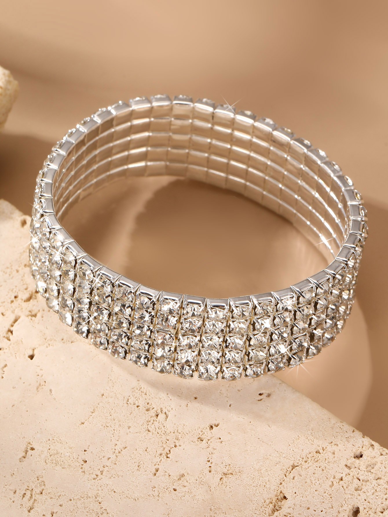 Silver Tone Rhinestone Embellished Cuff Bracelet