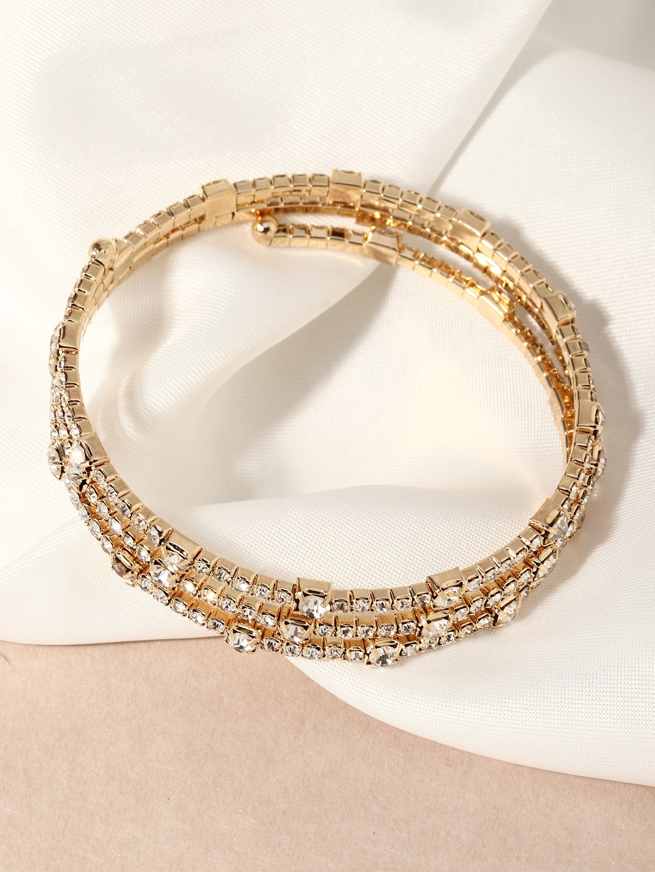 Gold Tone Rhinestone Embellished Multistrand Bracelet