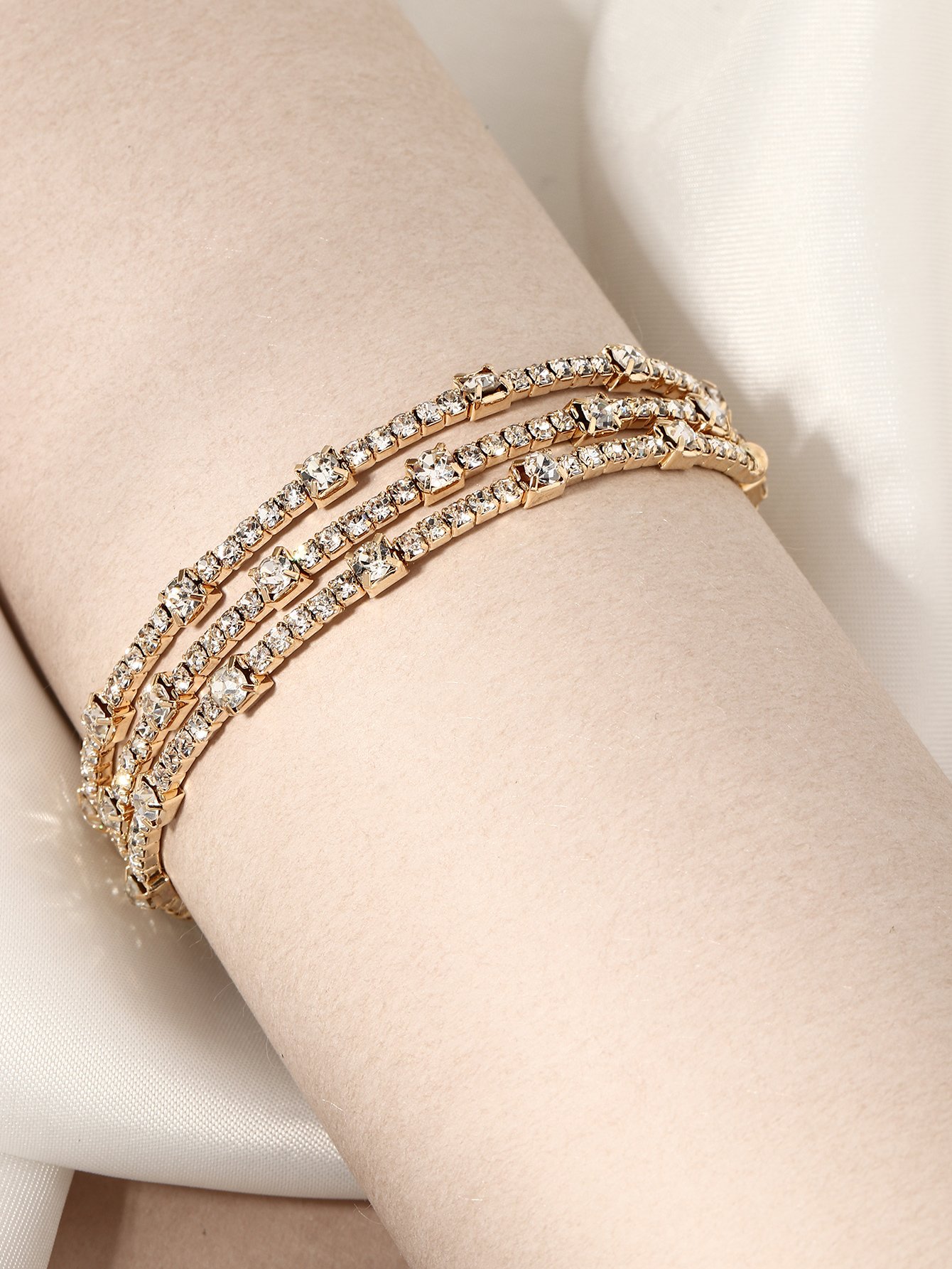 Gold Tone Rhinestone Embellished Multistrand Bracelet