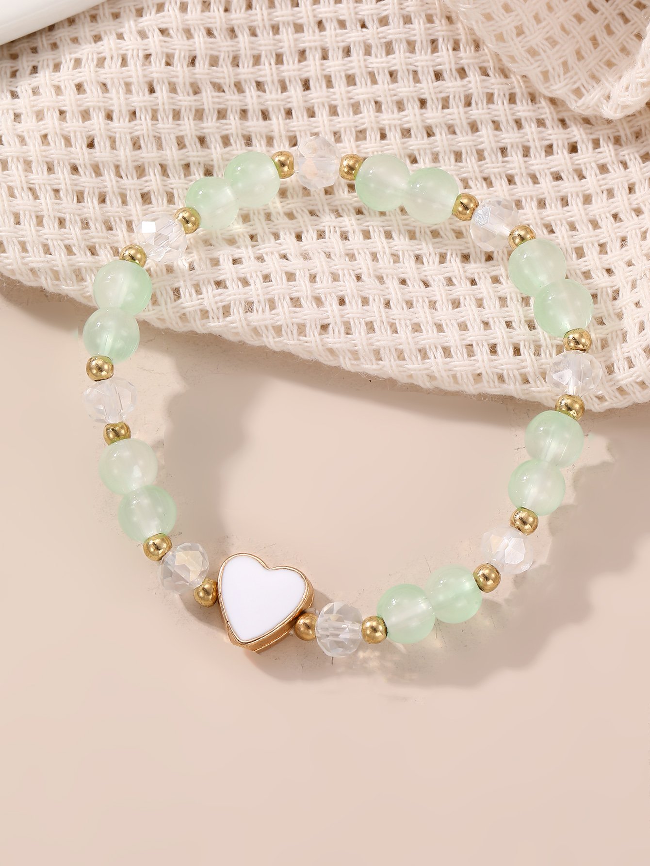 Multi-Color Heart Charm Beaded Bracelet