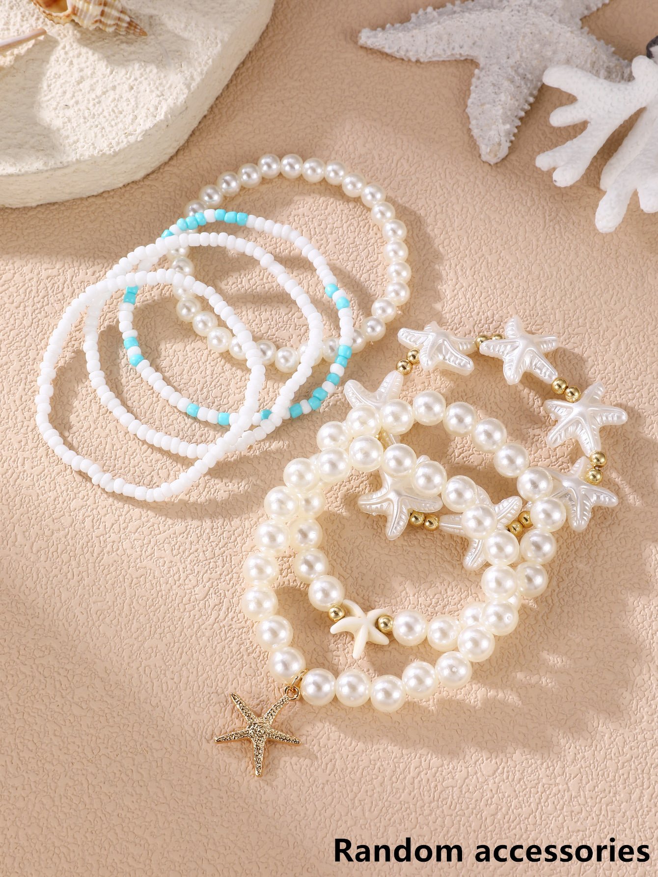Pack of 7 - Pearls and Starfish Beaded Bracelets