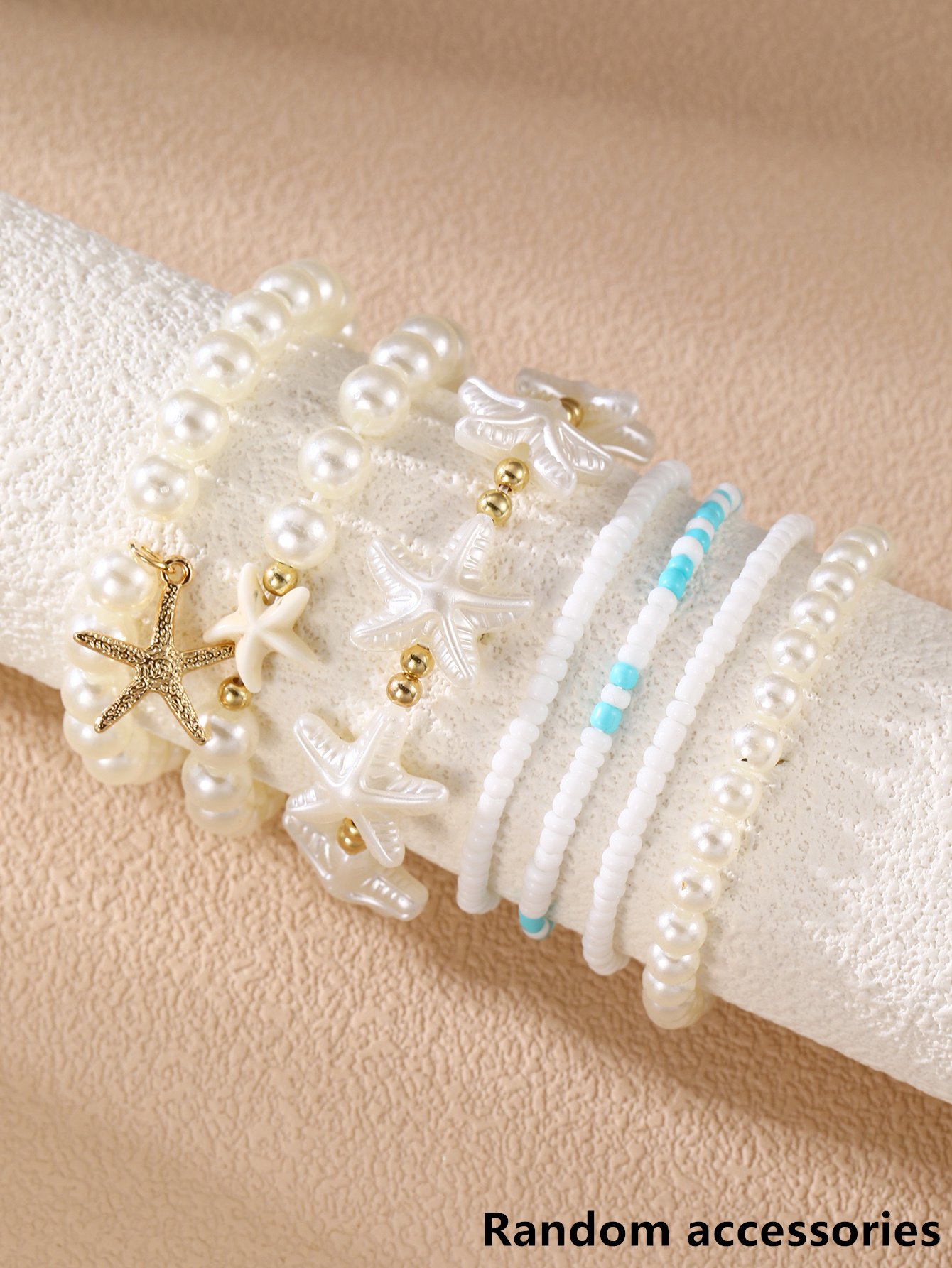Pack of 7 - Pearls and Starfish Beaded Bracelets