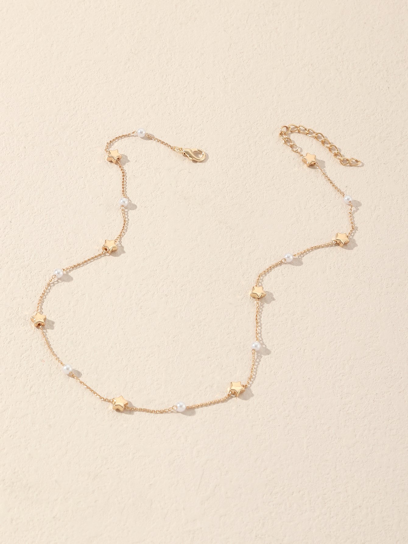 Star and Faux Pearl Station Necklace