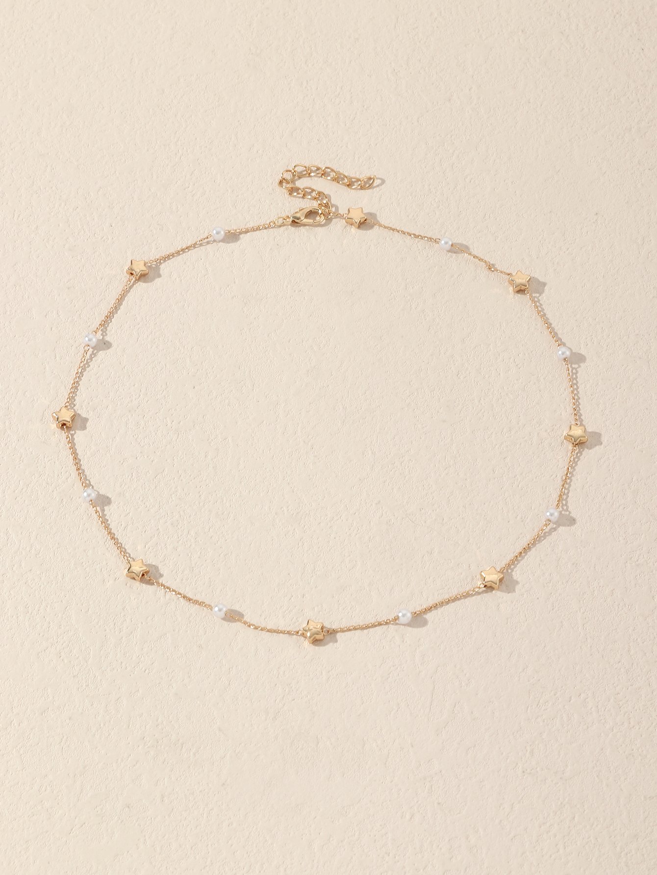 Star and Faux Pearl Station Necklace