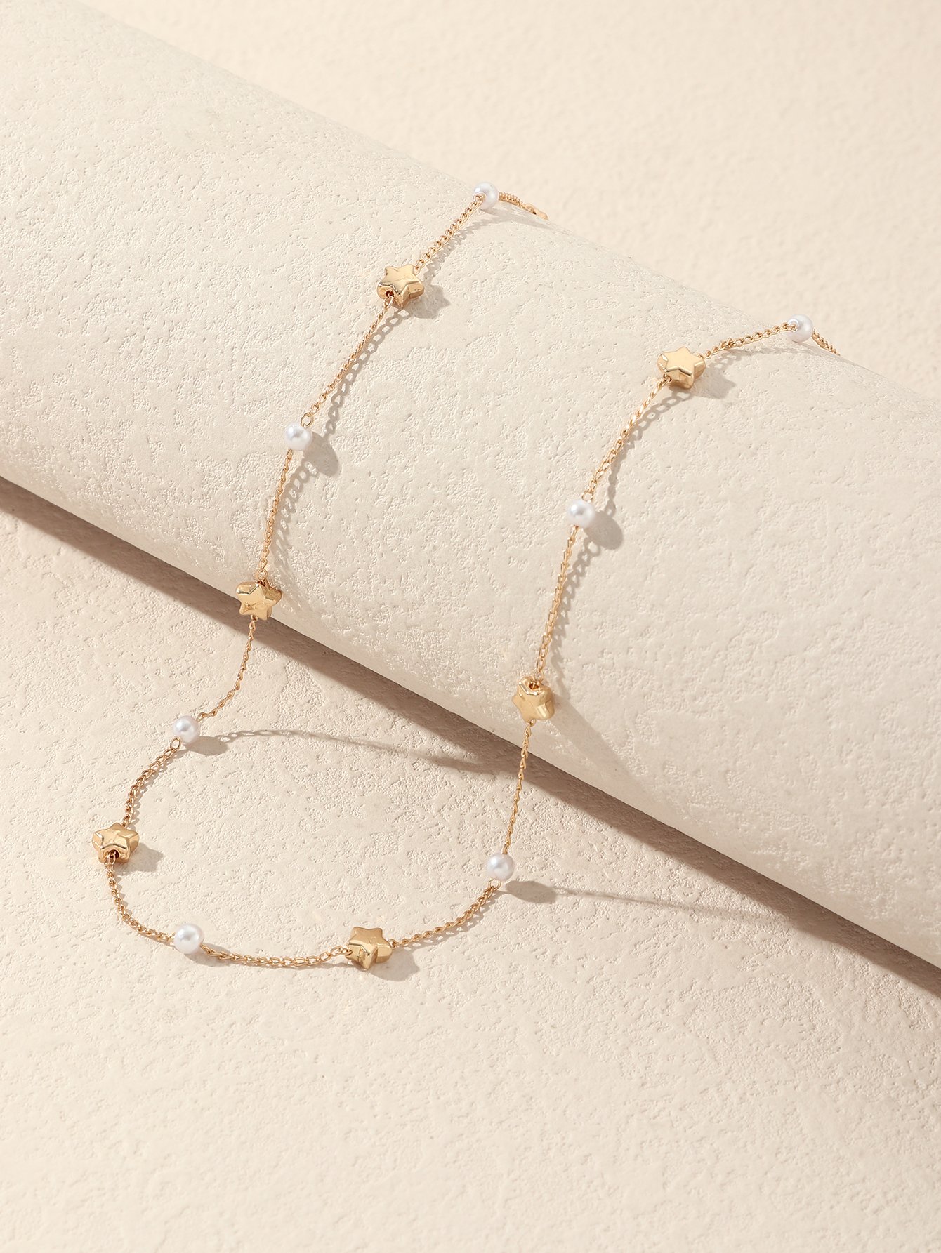 Star and Faux Pearl Station Necklace
