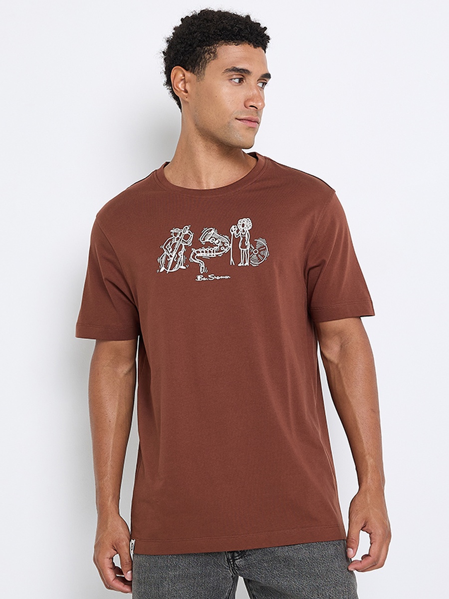Men Graphic Print Crew Neck Pima Cotton T-Shirt