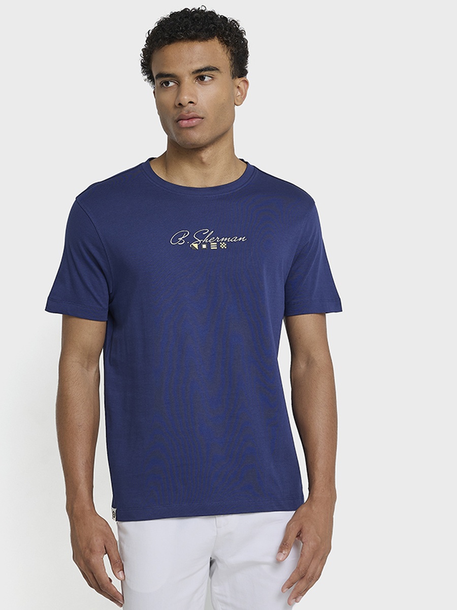 Men Logo Print Crew Neck Pima Cotton T-Shirt