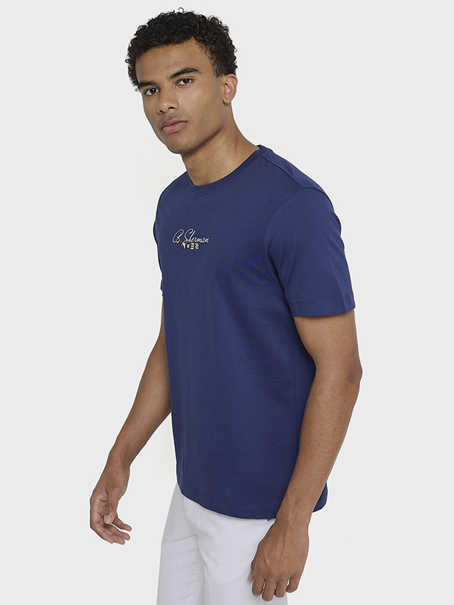 Men Logo Print Crew Neck Pima Cotton T-Shirt