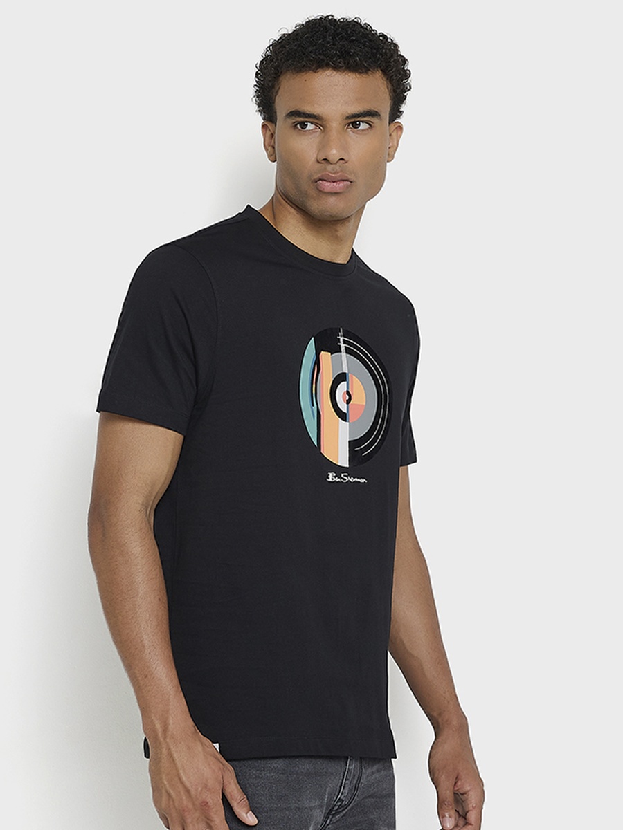Men Graphic Print Crew Neck Mercerised Cotton T-Shirt