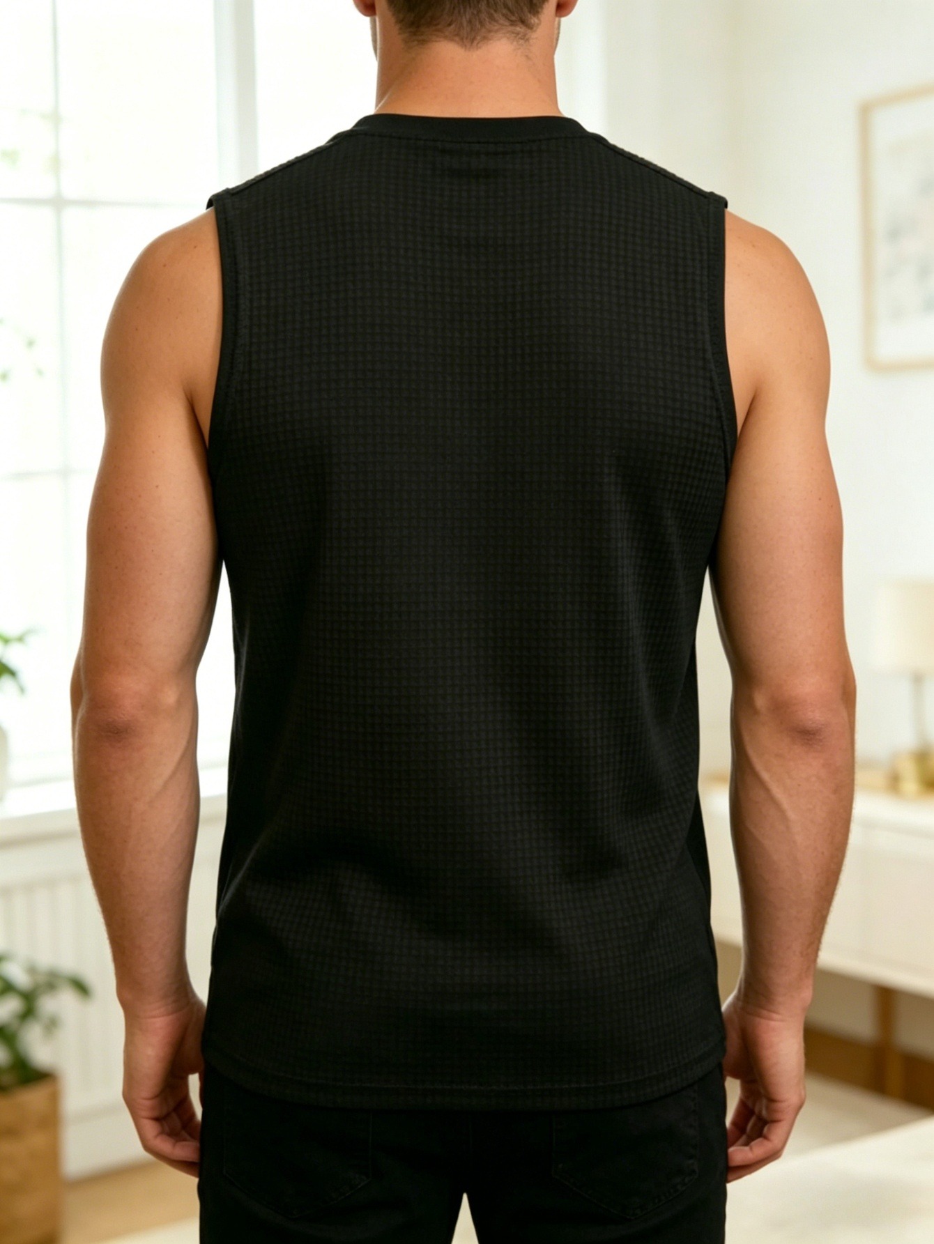 Men Summer Grid Texture Sports Tank Top