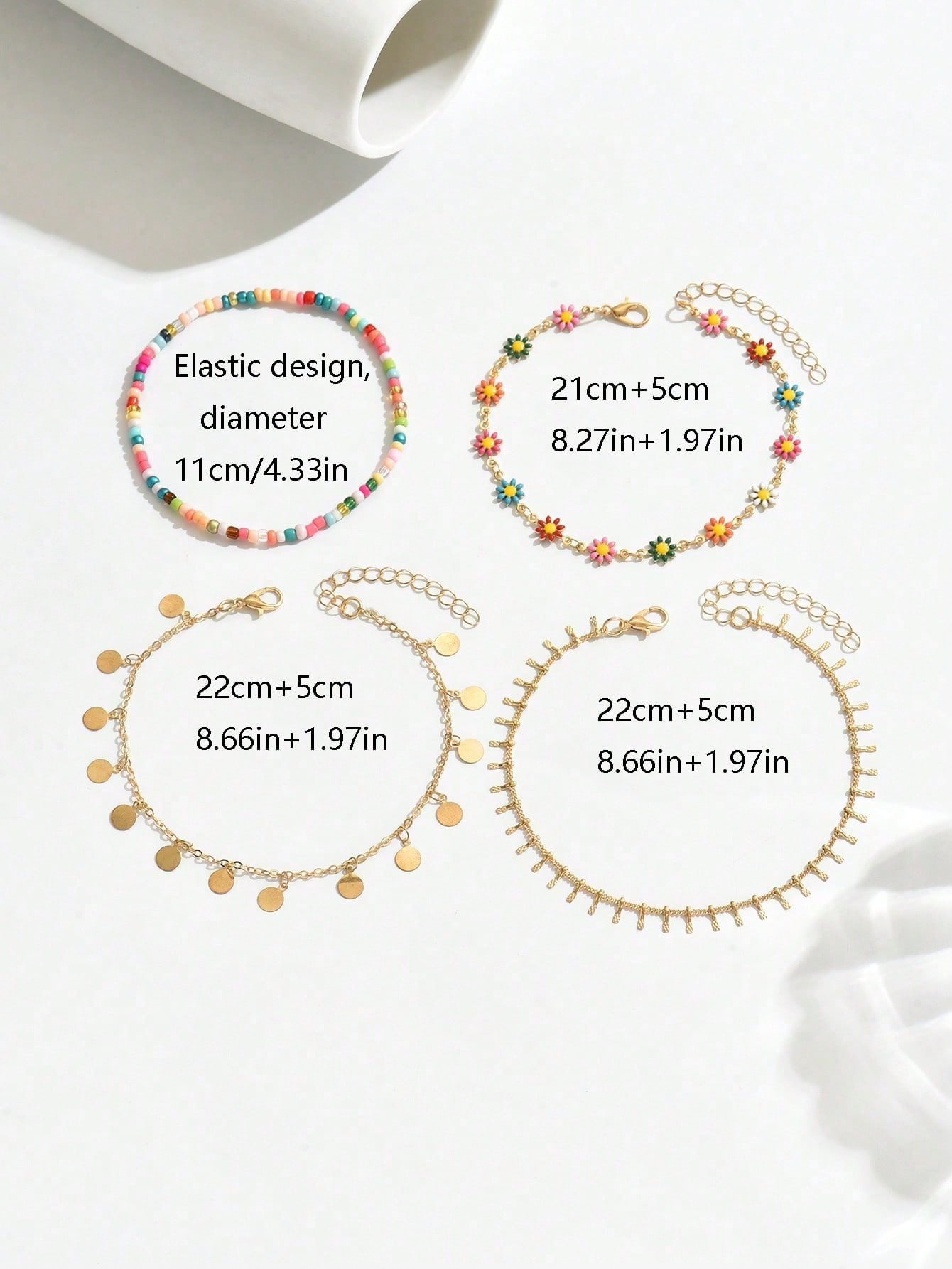 Set of 4 - Beaded Coin Drop Anklet