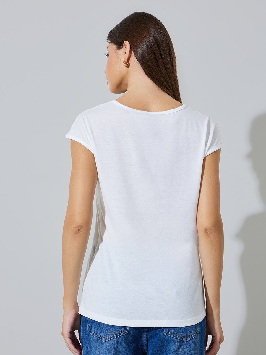 White Irregular Hem Buckle Detail Wrap Top