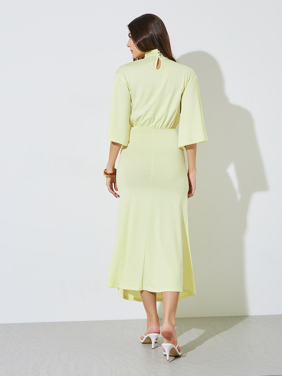 Yellow Ruched Sheath Maxi Dress