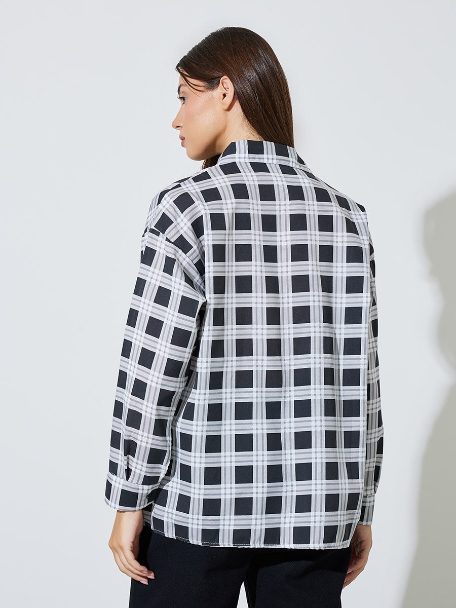 Black Plaid Longline Shirt