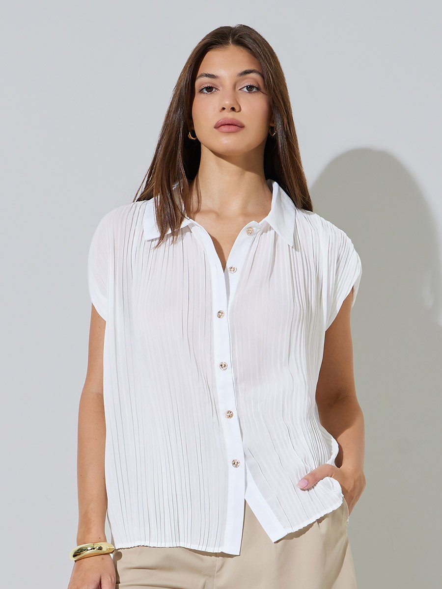 White Textured Short Sleeve Shirt