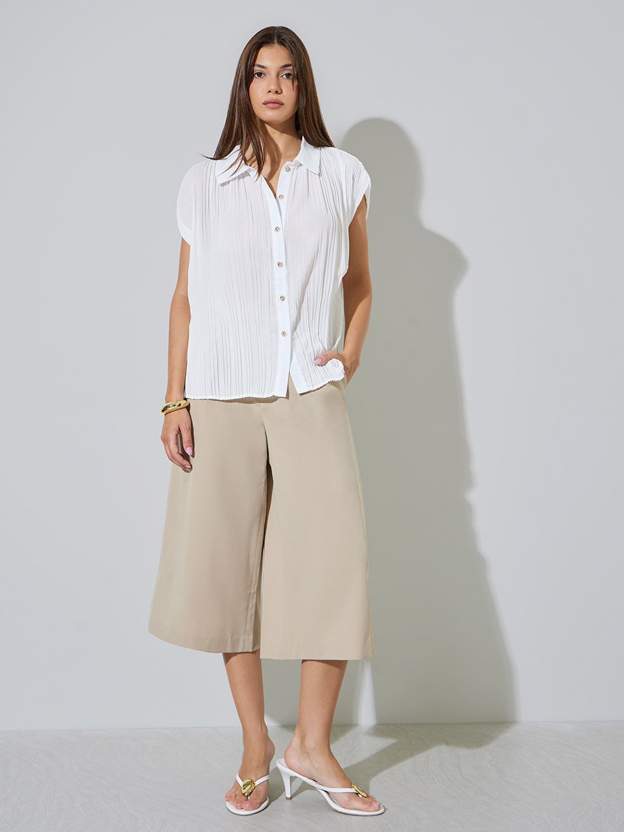 White Textured Short Sleeve Shirt