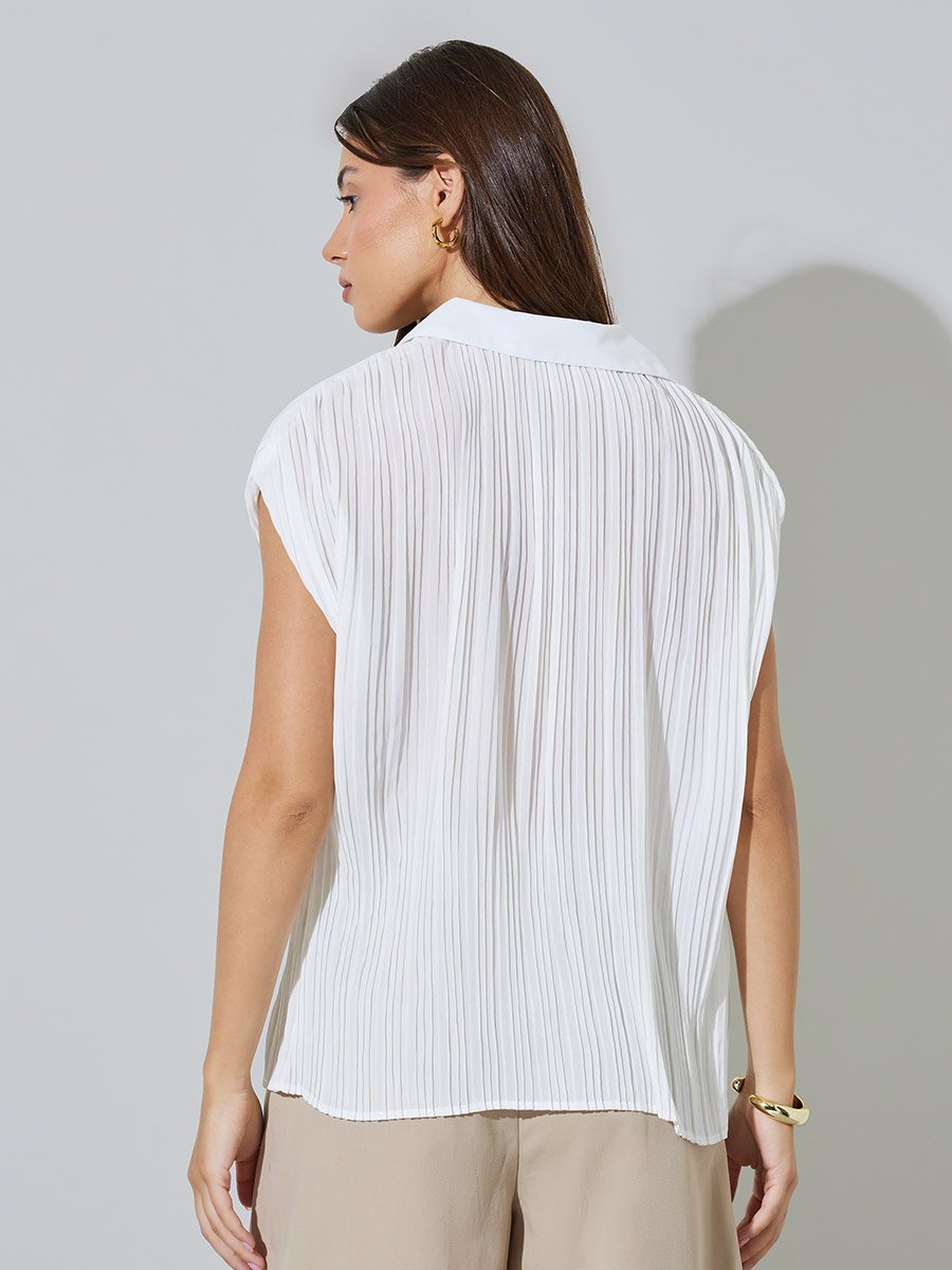 White Textured Short Sleeve Shirt