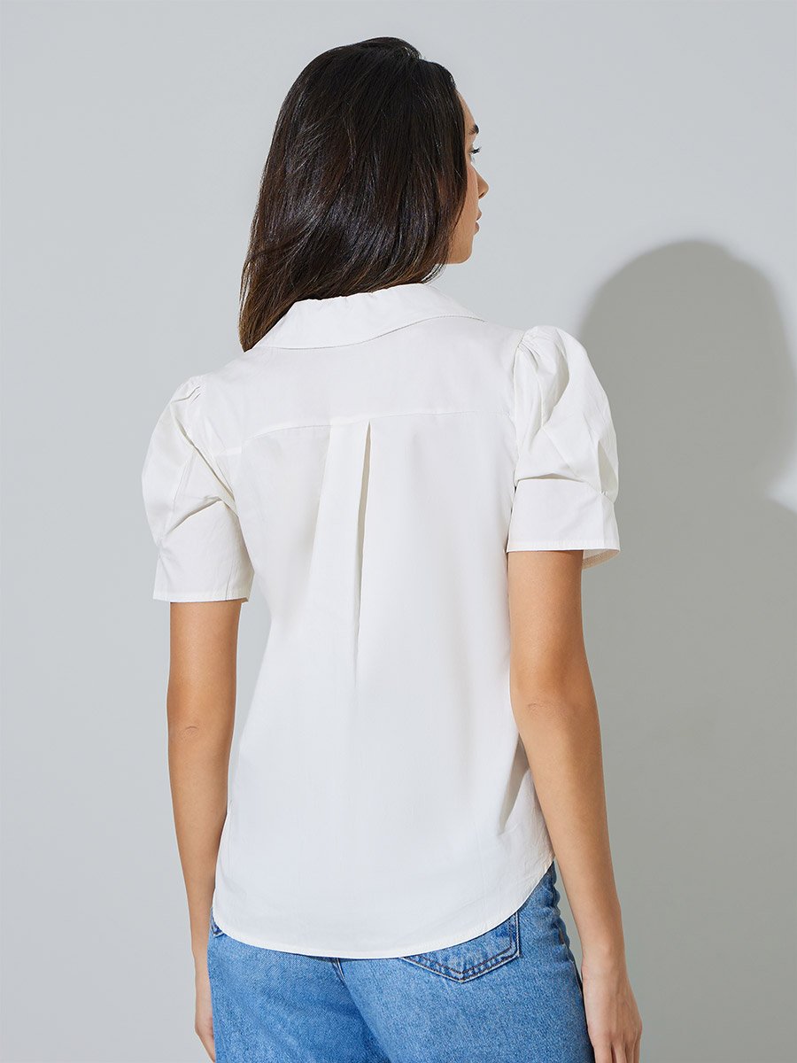 White Regular Fit Puff Sleeve Shirt