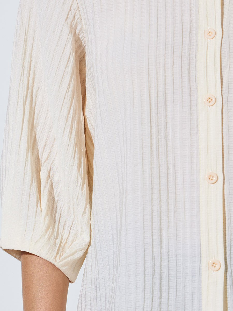Cream 3/4 Sleeve Textured Casual Shirt