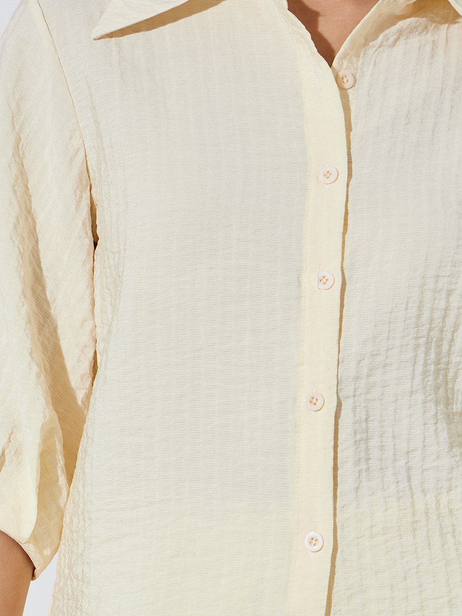 Yellow 3/4 Sleeve Textured Casual Shirt
