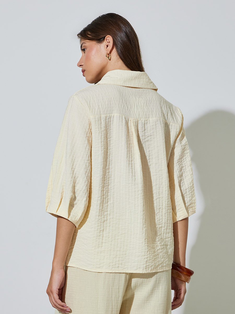 Yellow 3/4 Sleeve Textured Casual Shirt