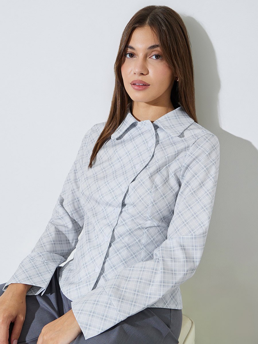 Grey Checked Button-Up Shirt