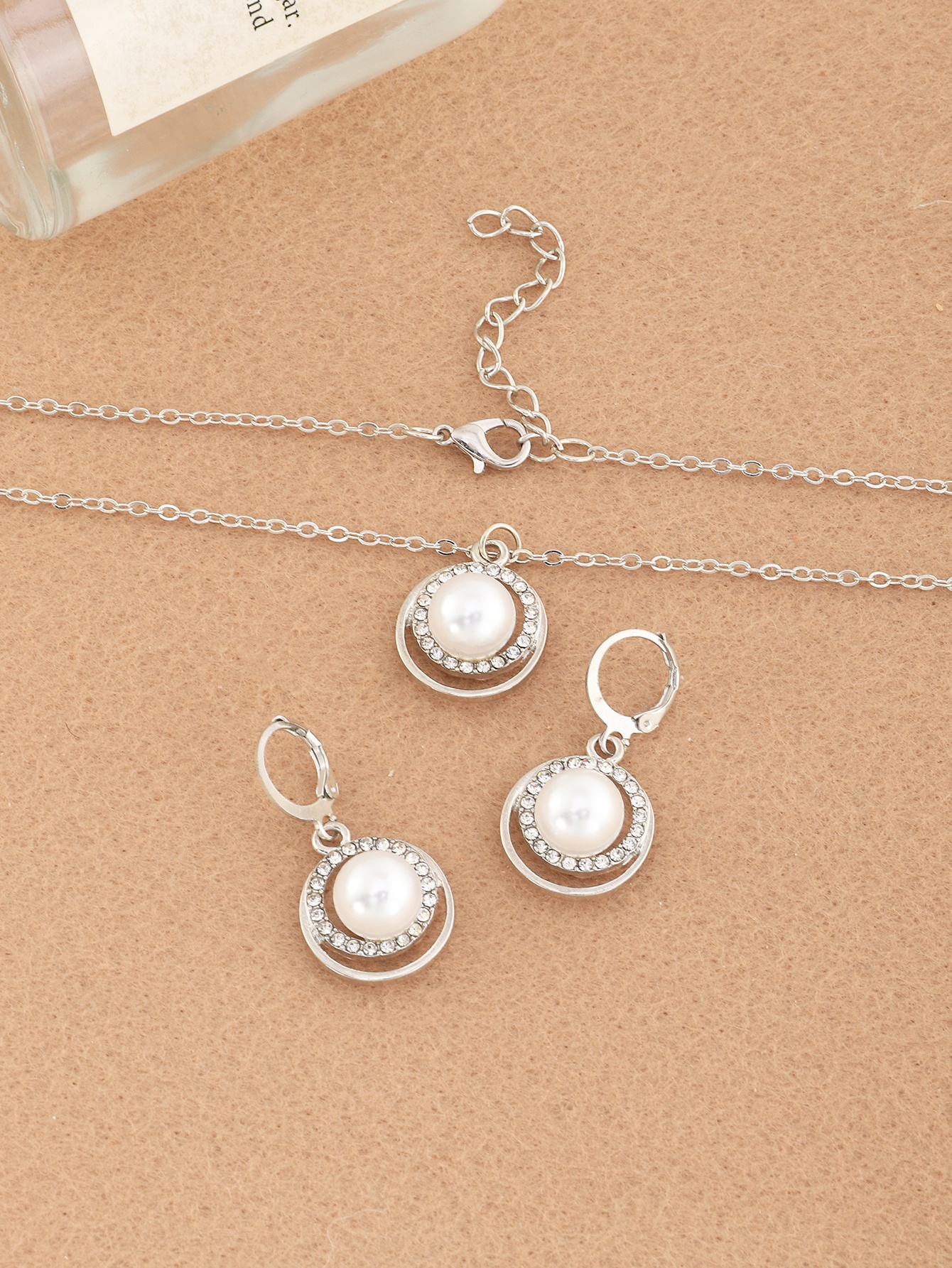 Pack of 3 - Silver Tone Pearls and Rhinestone Embellished Necklace and Earrings