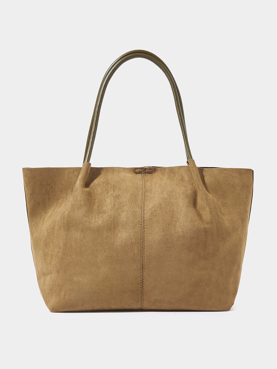 Khaki Suede-Look Hobo Shoulder Bag and Pouch Set
