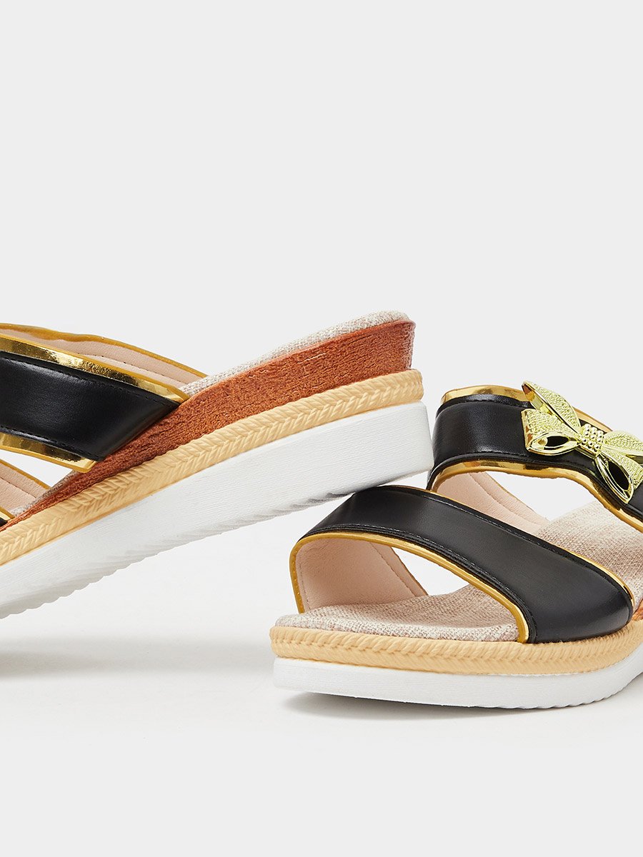 Bow Detail Wedge Heel Sandals