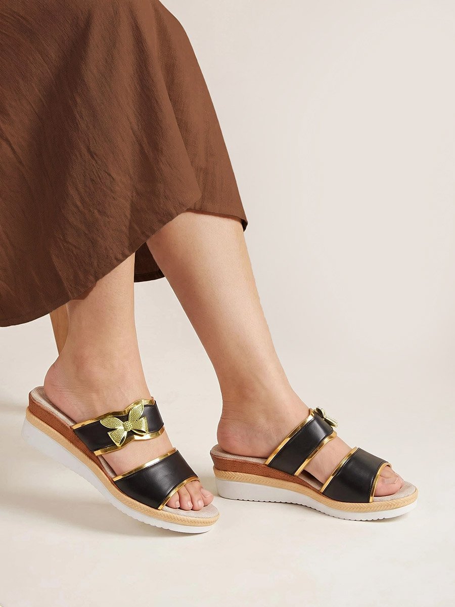 Bow Detail Wedge Heel Sandals